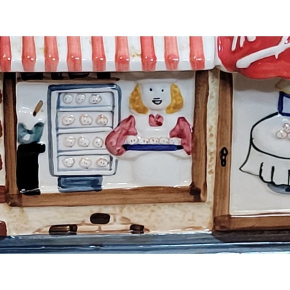Vintage Mrs Fields Cookie Jar Storefront 3D Ceramic Rubber Seal on Lid 7.75x7x5 - Picture 2 of 11